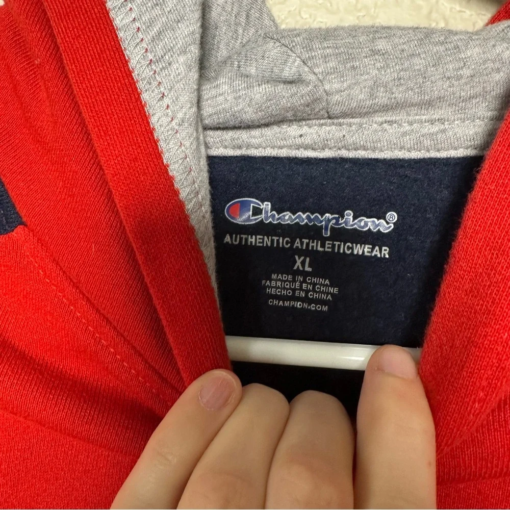 Champion Colorblock Hoodie Boy XL Red‎ Gray Navy Authentic Athleticwear Pullover